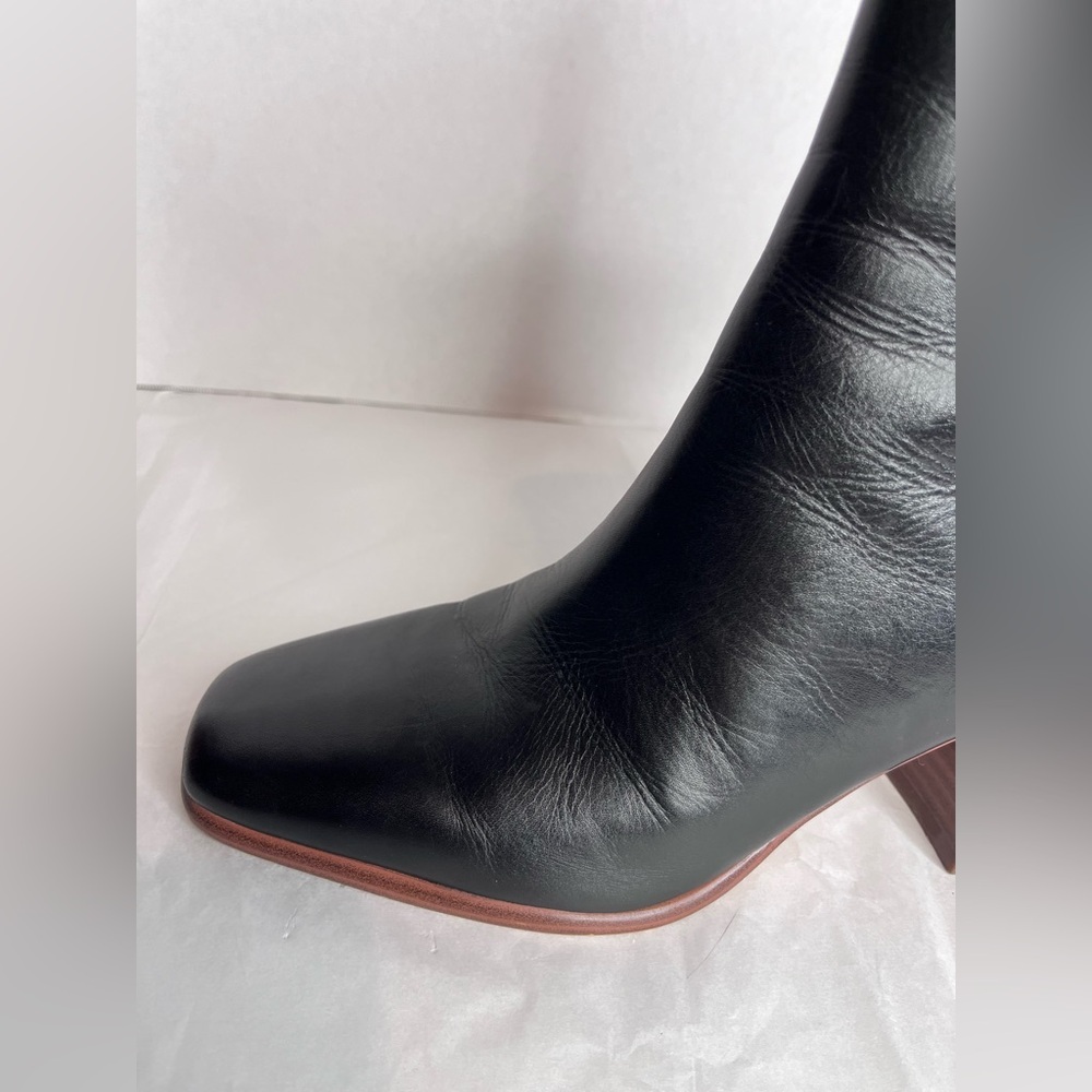 Marc Fisher Floria Black Leather Block Heel Ankle Boots View 3